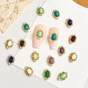 20PCS 3D Light Luxury Colorful Glass Diamond Alloy Nail Charms Shining Heavy Nail Art Decorations Mini Pearl Inlaid DIY French Style Nails