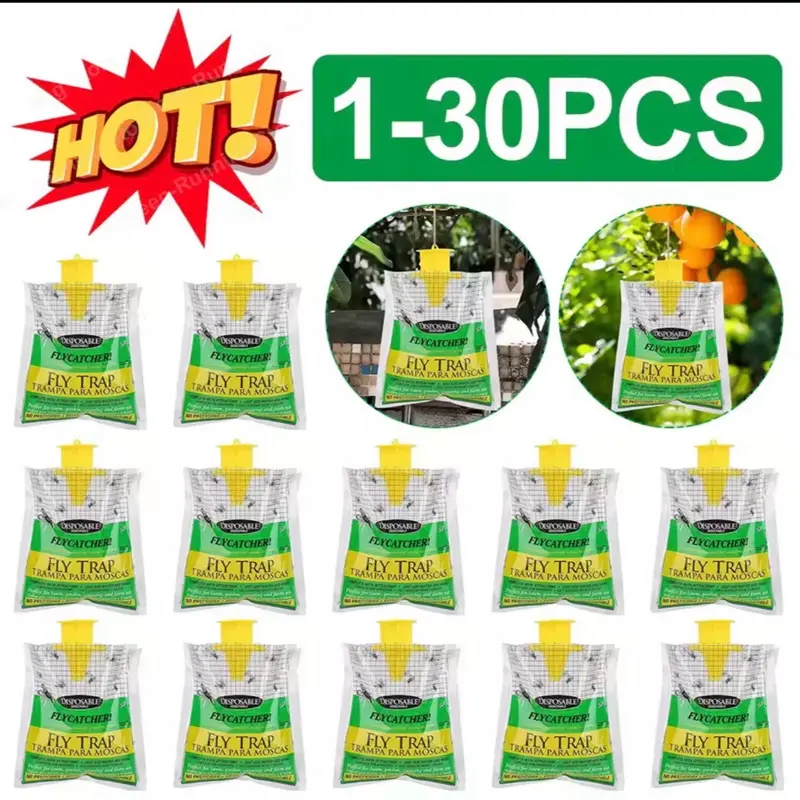 Flytrap Disposable Outdoor Fly Trap Bag - Strong Attractant, Fast-Acting Fly Killer, High Catch Rate, Easy-to-Hang Bug Control Solution for Backyard, Garbage Area (1 to 30 Packs) - Ideal for Markets, Farms, Bug Control Solutions