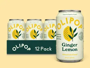 OLIPOP Ginger Lemon Prebiotic Soda – Low Sugar Ginger Citrus Drink (Pack of 12)