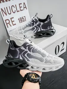 Men's Future-Style Bone Print Blade Shoes, Breathable Flyknit Casual Sports Shoes, Soft Elastic Height-Increasing Anti-Slip Running Shoes, Streetwear Fashion