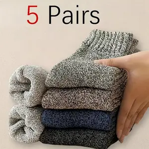 5 Pairs Winter Socks Thick Warm High Quality Harajuku Retro Snow Casual Antifreeze Cashmere Socks Men Size 38-43