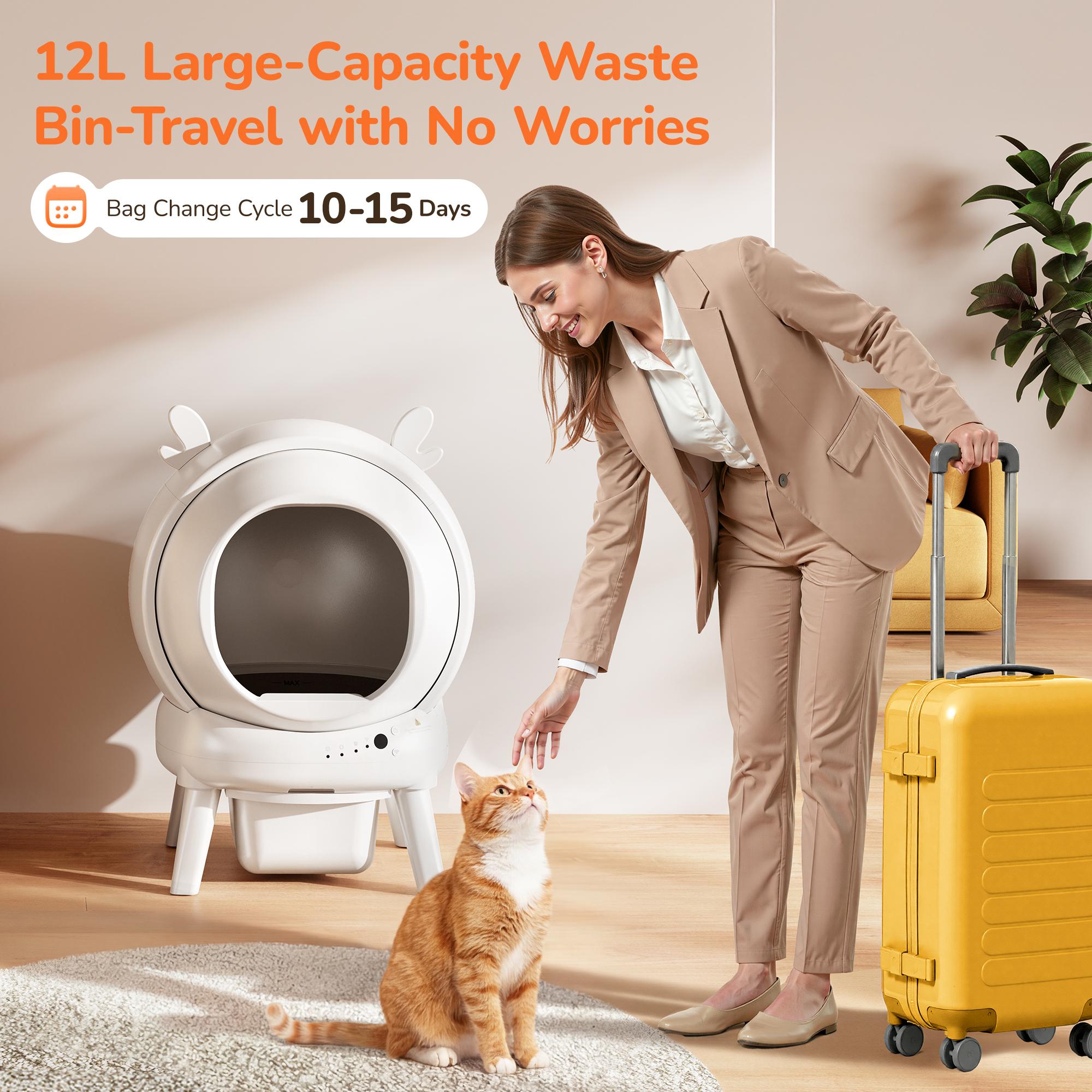 Furrykiddy Automatic Self Cleaning Litter Box, Cat Litter Box with APP Control, 65L Globe & Dual Safety Sensors, Robot Litter Box, 2 Roll Garbage Bags and Litter Mat, <35DB, for Multiple Cats