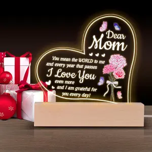 Dear Mom Personalized Night Lamp - Engraved  for Mom  Mother's Day Christmas with "You Mean the World" Message