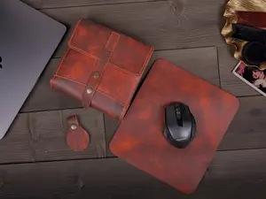 Tech Organizer Gift Set - Classic Leather Case with Mouse & USB Drive for Crafting and Product Organization