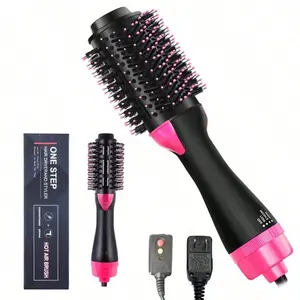 4-in-1 Hot Air Comb One-Step Hair Dryer Volumizer, Multifunctional Curling & Straightening Hair Styler, Black/Pink