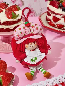 Strawberry Shortcake Adorable Cartoon Strawberry Design Polyester Compact Plush Coin Purse - Cute Keychain Mini Wallet Bag Charm