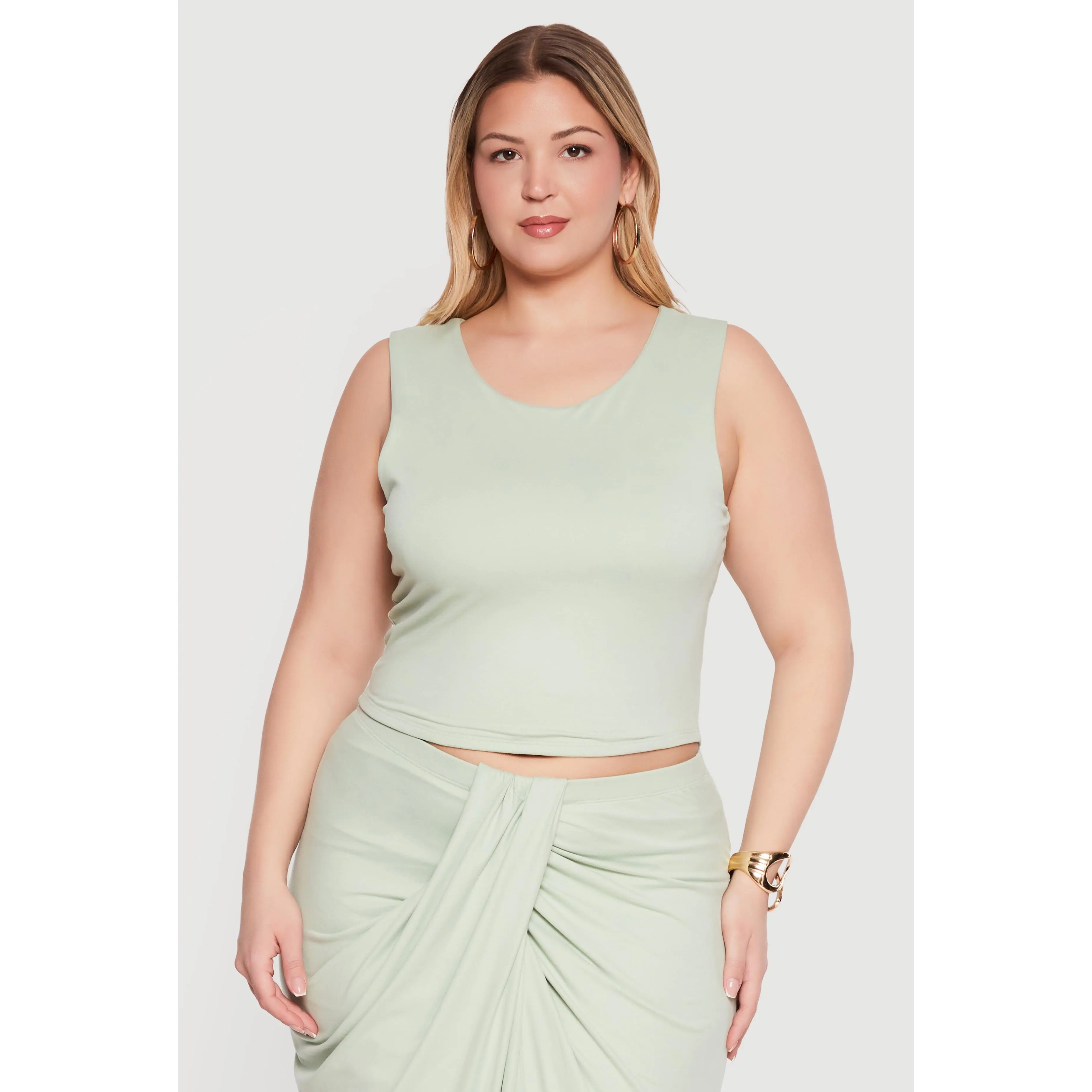 Plus Size Double Layered Soft Knit Crop Tank Top