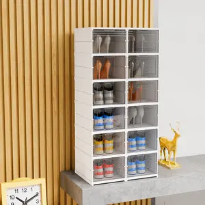 1pc Stackable Folding Shoe Box - Space Saving, 6-Tier Storage Organizer with Door for Entryway, Bedroom, Home, Dorm - Compact, Versatile, Easy Assembly, Multi-Functional Design