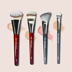 BK 4 Counts/Deluxe Set Contoured Foundation Brush 4 Counts Soft Fiber Wool for Powder Liquid Cream Makeup Tools Oval Shape for All Skin Types