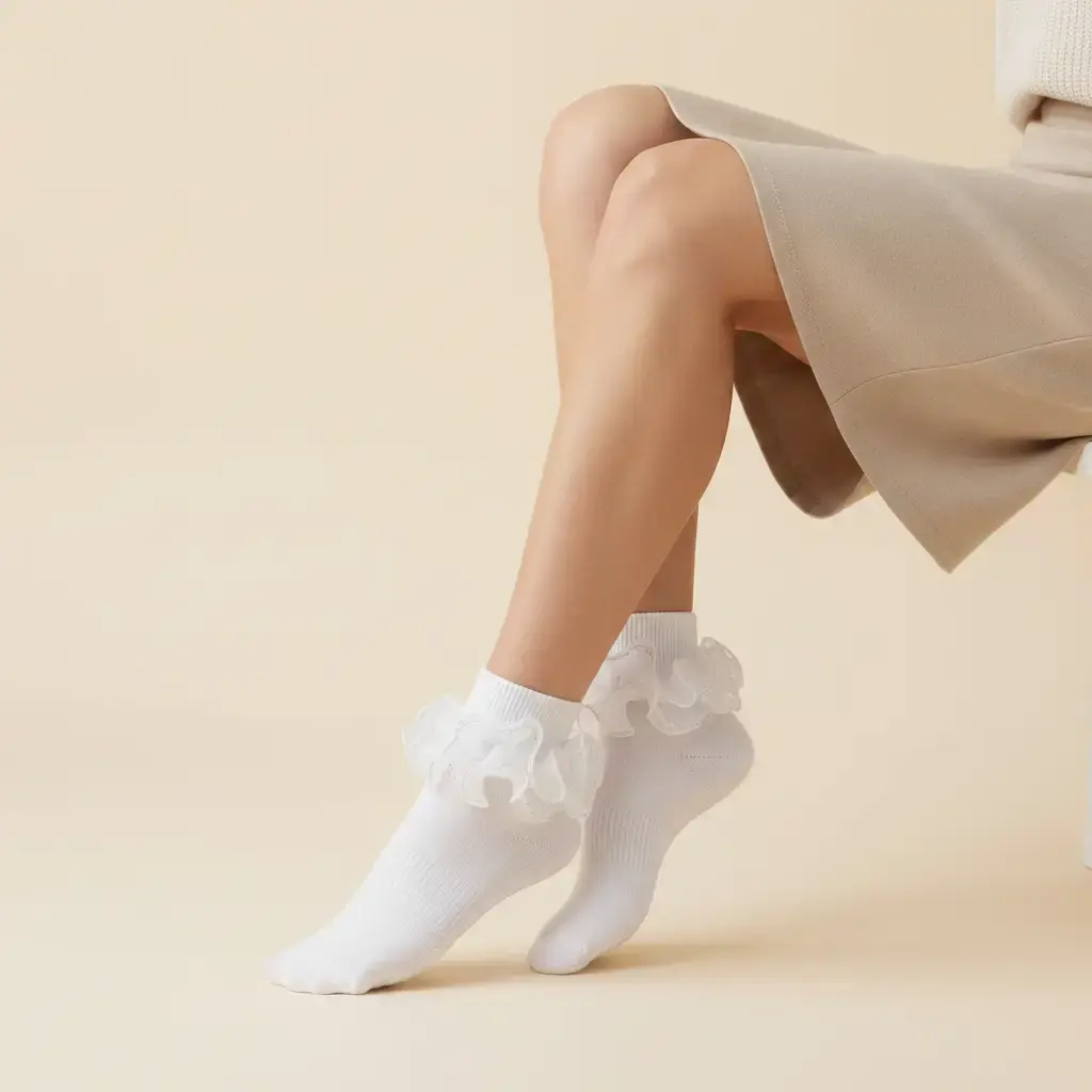 Women's Teenager Ruffle Coquette Stretchy Comfy Fold-Cuff Dress Socks3