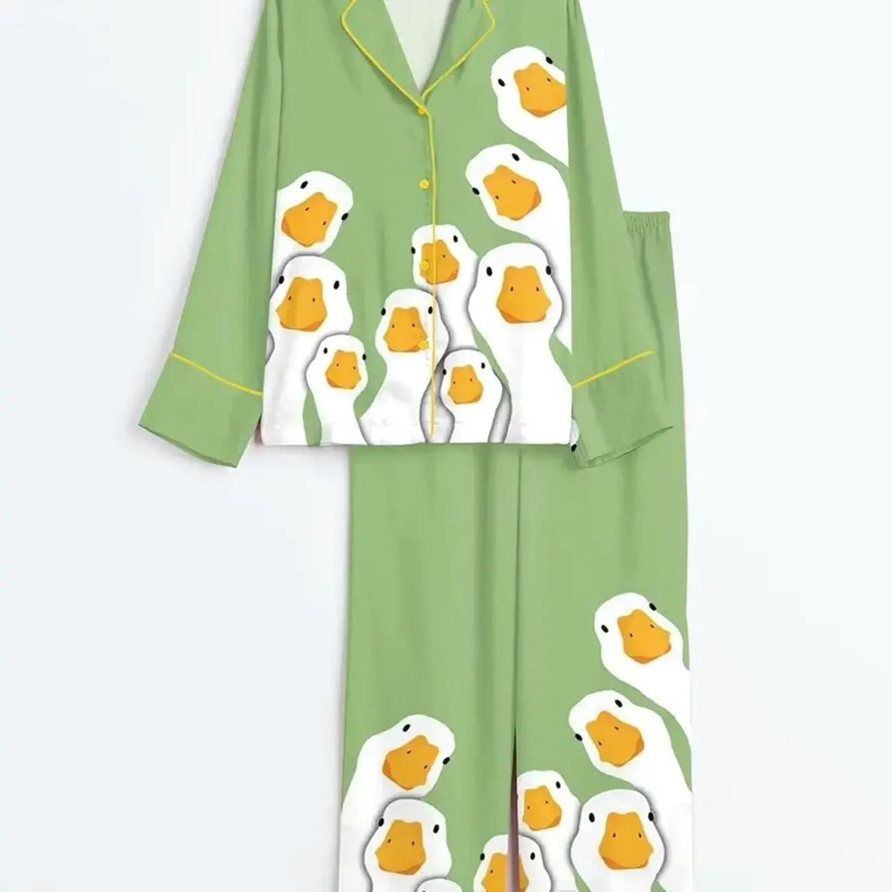 Cute Duck Goose Pajama Set for Women, Long Sleeve Button Up Sleepwear, Funny Bird Print Pajamas, Soft Loungewear Gift W82