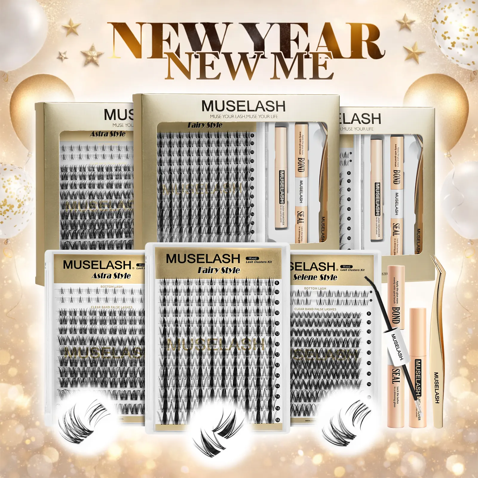 MUSELASH PRO Fairy Selene Astra D Curl Fairy Lash Kit - 8–16Mm Individual Lash Clusters, Degradable Bond & Seal, Tweezers, Remover, Waterproof Long-Lasting Makeup, Beginner-Friendly DIY for Natural Daily Style