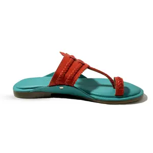 Bonahide Women's Genuine Leather Handcrafted Kolhapuri Round Toe Summer Flat Sandal Walking Shoes Footwear Shoe Comfort Insole Soft