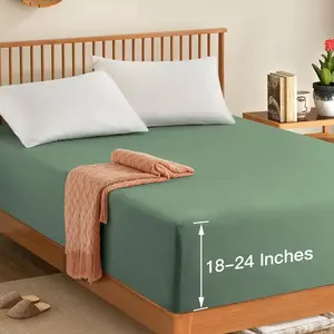 Cal  Extra Deep Pocket Fitted Sheet Only - 1800 Thread Count Hotel Deep Fitted Sheet Up to 24 Inches Mattress, Sage Green Bottom Sheet 18-24 Inch Thick & Deep Cal  Mattress Sheets