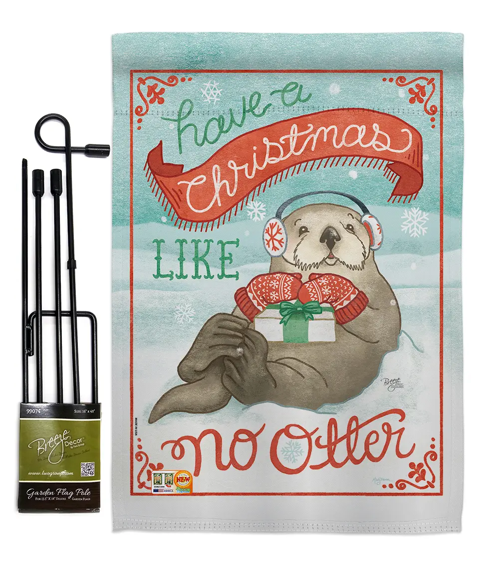 Breeze Decor BD-XM-GS-114155-IP-BO-D-US18-WA 13" X 18.5" in. Christmas Like No Otter Winter Impressions Decorative Vertical Double Sided Garden Flag Set with Banner Pole
