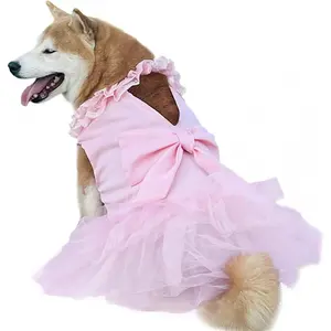 Luxury dog tulle dress-cute princess lace wedding dress with flower bowknot multi-layer Princess Tutu skirt for large dogs