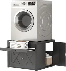 DTK Washer and Dryer Pedestals, Washing Machine Stand with Laundry Basket Shelf, Universal Fit Laundry Pedestals with Hidden Storage and Three Side Doors, 800LBS Capacity