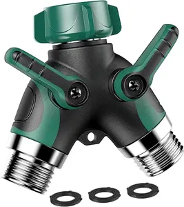 Garden Hose Splitter 2 Way – Water Hose Splitter with Long Handle, Double Y Connector, Shut-Off Valve Faucet Hose Connector