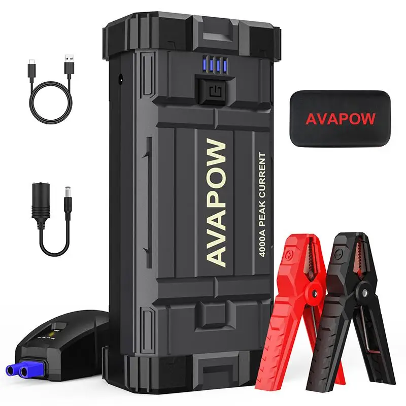 AVAPOW 4000A Car Battery Jump Starter–12V Portable Power for 10L Gas/10L Diesel Engines, Booster Function, PD 60W Fast Charging Lithium Jump Box Outdo
