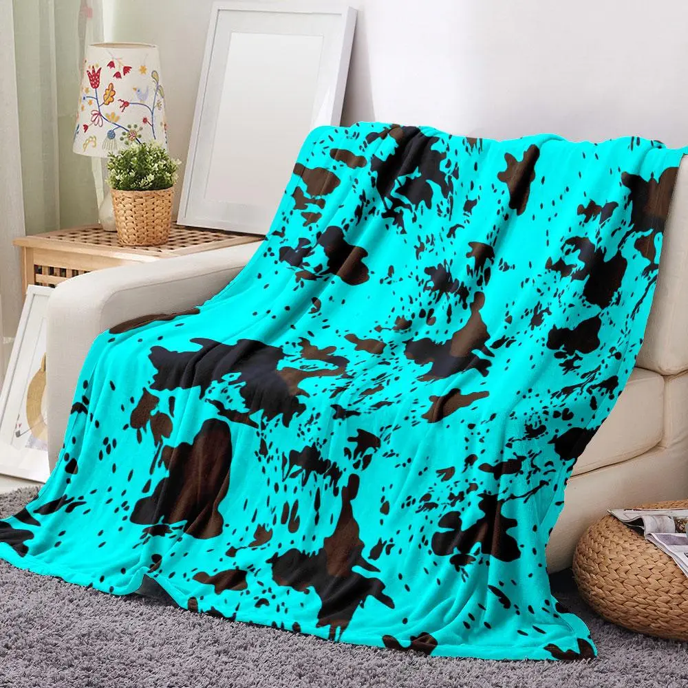 Turquoise Abstract Splatter Blanket Brown Black Blots Flannel Fleece Throw Eclectic Chic Aesthetic Soft Warm Plush Cozy Bedding Sanctuary