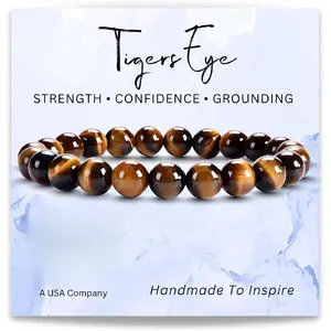 Collection Tigers Eye Bracelets Plus Over 40 Other Stones – Gemstone Beads for Men & Women, Promotes Protection, Courage, Focus, Balance & Luck – Available in S, M, L with 8mm Round Beads
