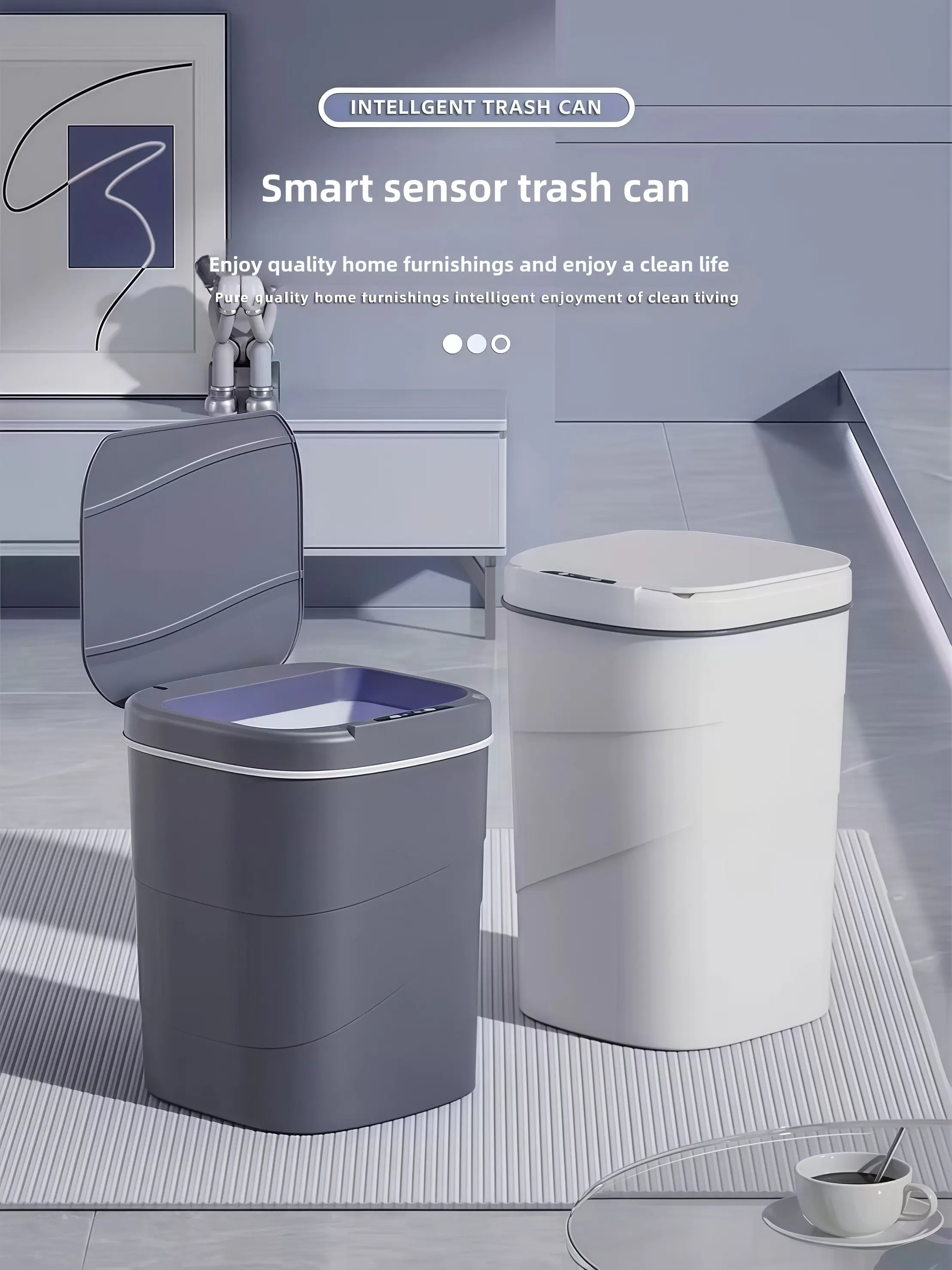 Smart Sensor Trash Can Automatic Lid Large Capacity Kitchen Bathroom