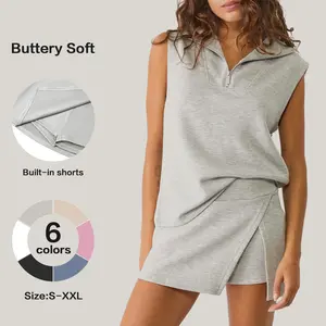 [HOT] Fisoew Womens 2 Piece Skirt Sets Summer Sleeveless Half Zip Sweatshirt Athletic Skorts Tennis Outfits Casual Sweatsuits #SpringStatements