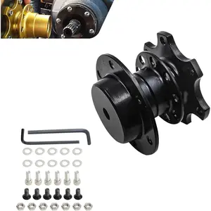 Car Quick Release Steering Wheel, 6-hole Anti-theft Hub Adapter with Hardware, Heightening Plate Snap-off Boss Kit, Modification Accessory for Race Motorsport Cars (Black)