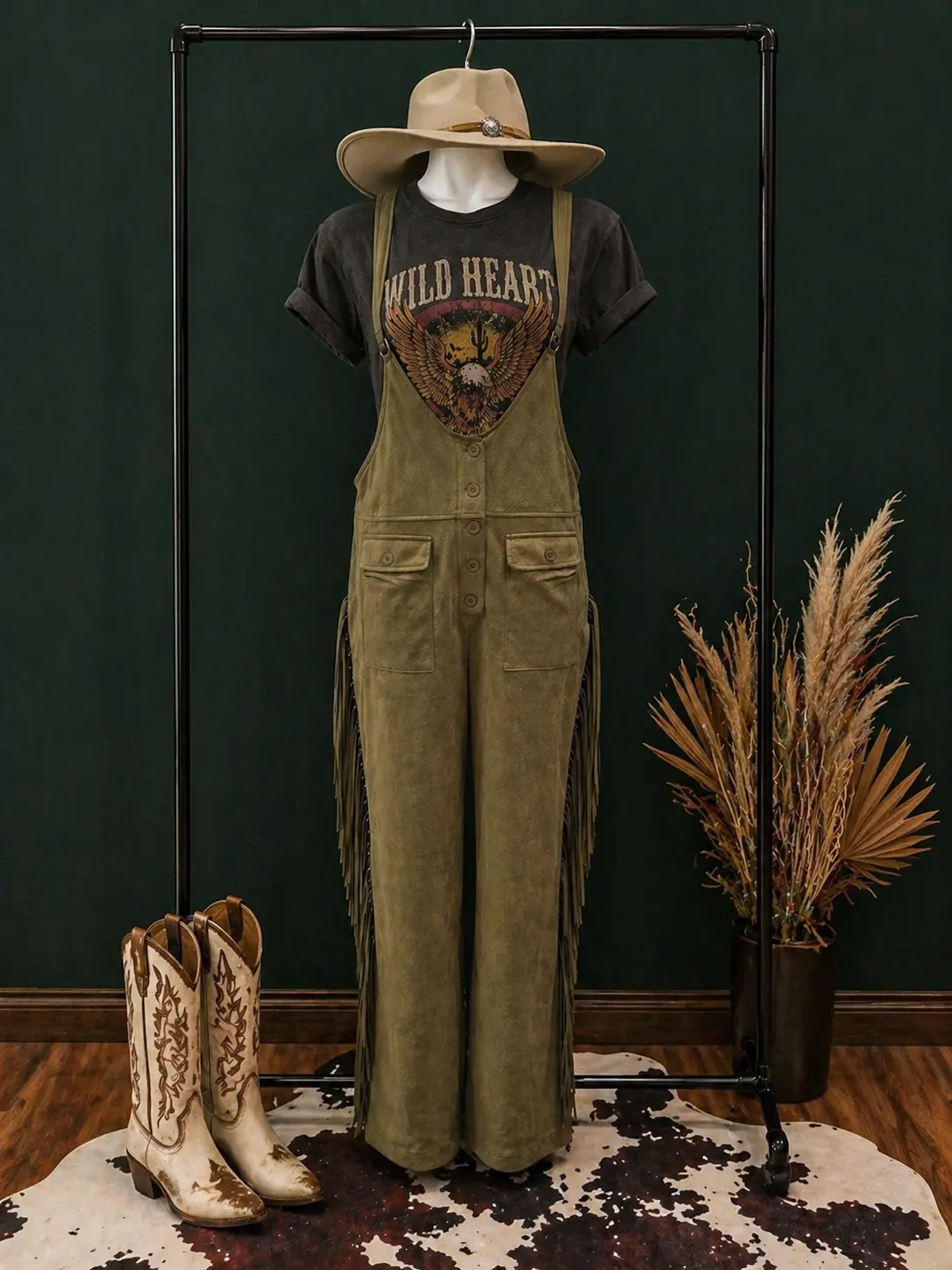 Western Fringe Wide-Leg Overalls