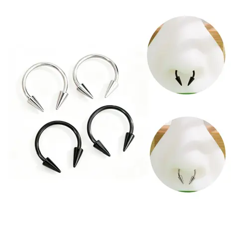 Oufer 16G 4PCS 316L Stainless Steel Spike Ends Septum Ring Circular Barbell Snake Bite Piercing