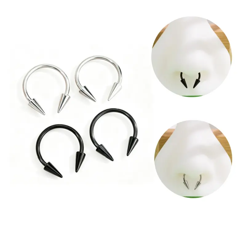 Oufer 16G 4PCS 316L Stainless Steel Spike Ends Septum Ring Circular Barbell Snake Bite Piercing