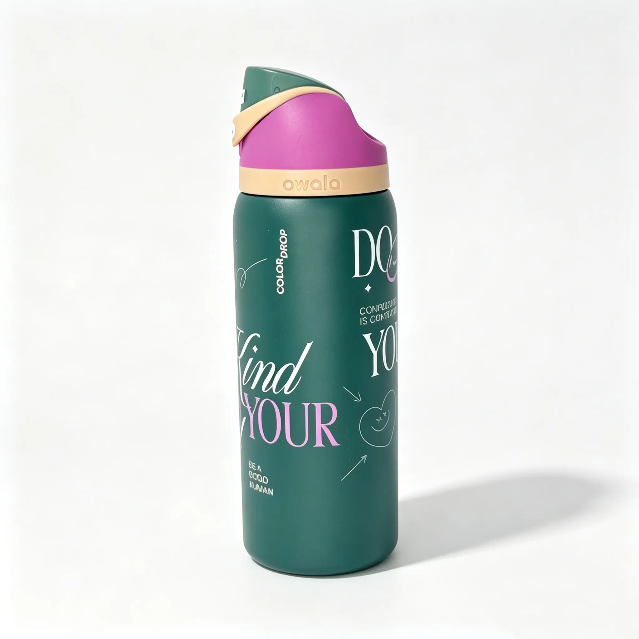 Owala 32oz Dark Green Positive Affirmation Insulated Water Bottle with Flip Sip Lid, Cute Kindness Quote Style Stainless Steel Travel Cup, Leakproof BPA-Free Motivational Hydration Bottle for School & Gym Drinkware Flasks Tumbler Mug Bottled Portable