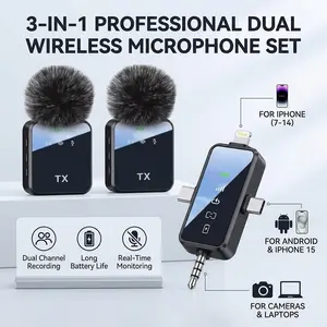 Portable Rechargeable Clip Microphone, Wireless Design Fit for Phone and Camera, Built-in Noise Reduction Chip, 328ft Coverage and 20 Hours Runtime for Outdoor Shooting & Video Production