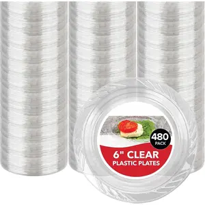 6-Inch Clear Plastic Dessert Plates (480 Pack) Flexible Disposable Clear Plates for Dessert & Appetizers,  Clear Small Plates for Parties & Catering, Clear Plastic Party Plates