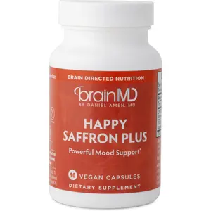 Happy Saffron Plus - 90 Vegan Capsules with Saffron Extract, Curcumin & Zinc for Mental Focus & Rest Support - Gluten Free, 30 Servings