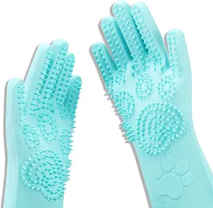 Pet Grooming Magic Gloves, Dog Cat Bathing Shampoo Brush, Silicone Hair Removal Gloves with Thick High Density Teeth for Bathing and Messaging, Double-Side Scrubbing Gloves for Shedding Cute Penguin Reusable Washable Pet Grooming