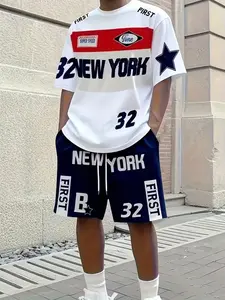 Letter Print Short Sleeve T-Shirt + Shorts Set, Fashion Streetwear, Casual Daily Wear, Perfect Gift for Husband or Boyfriend