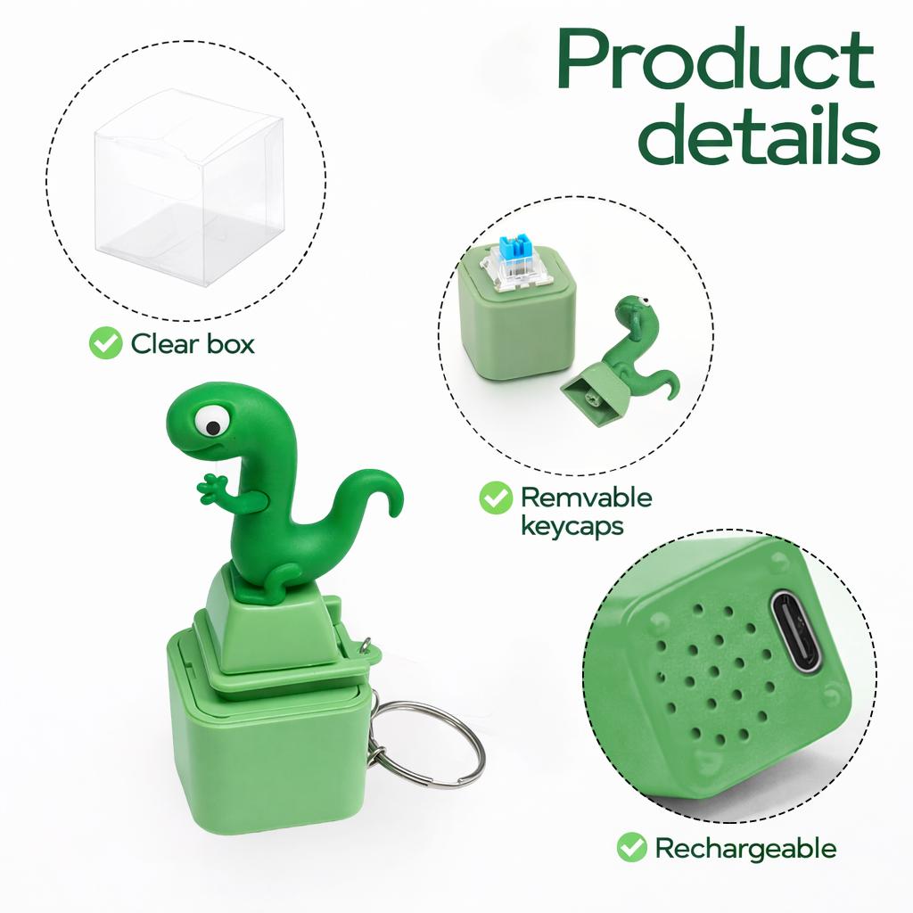 Lizard Button Key Chain Rechargeable LED Lights Green Design Stress Relief Fun Toy for Children & Adults