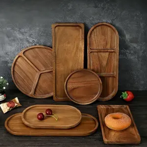 Wooden Serving Tray, Rustic Aesthetic Stylish, Ideal for Snacks, Fruits, Desserts, Tea Cups, Coffee Cups, Decorative Tray for Bathroom or Home Decoration, Wooden Trays