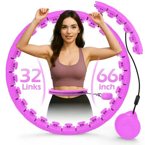 32-Links-Cyan Weighted Hula Circle for Home Gym, Unisex Customizable Detachable 66-in Workout Equipment with Weight Ball, Exercise Gear for Fitness Sessions, Exercise Equipment