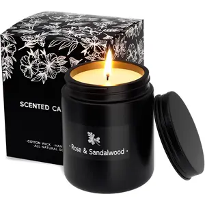 7.6 Oz Black Scented Candle with 100% Soy Wax - Long Lasting Burning for Men - Ideal for Birthday and Festival Decor - Ornaments