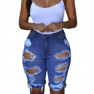 2025 Women's Summer Ripped Jeans Fashion Stretch Slim Fit Denim Shorts S-3XL High Waist Denim Shorts Skinny Pants