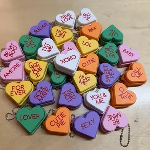 Conversation Heart Clicker Keychains – Valentine Candy Heart Clicker Fidget, Cute Love Sayings, Pastel Heart Keyring
