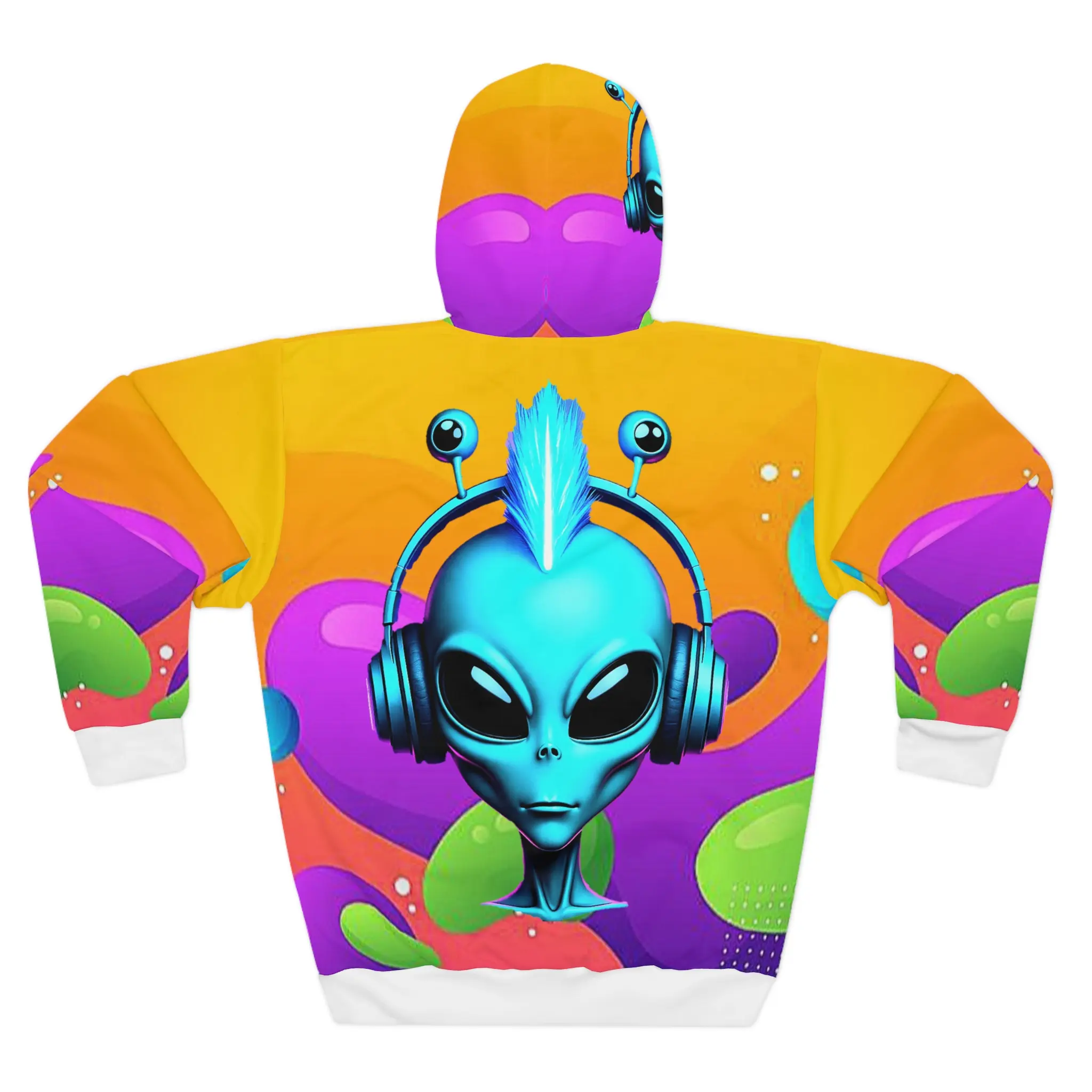 Vibrant Alien Hoodie - Unisex AOP Pullover, Funky Sweatshirt, Sci-Fi Fashion, Unique Gift for Gamers and Tech Lovers