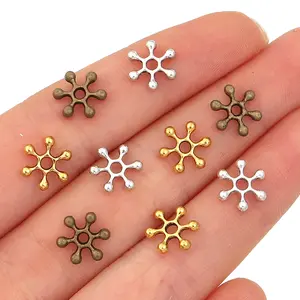 100pcs/lot Zinc Alloy Snowflake Spacer Beads Metal Loose Spacer Beads For Jewelry Making DIY Necklace Bracelet Accessories