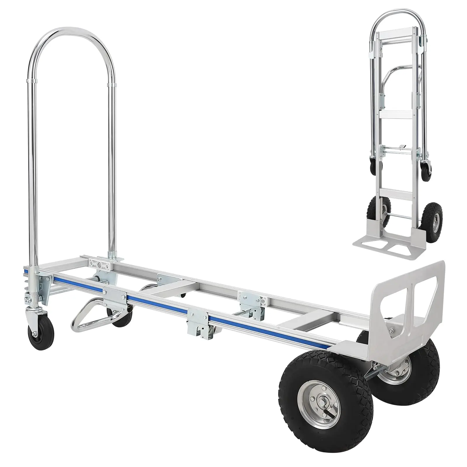 Garvee Manual Aluminium Frame 2-In-1 Convertible Mobile Folding Trolley - Heavy Duty, Exceptional Load Capacity (1000 lbs 4-Wheel, 800 lbs 2-Wheel), User-Friendly, Portable for Warehouse Commercial/Office Furniture Use, Premium Materials