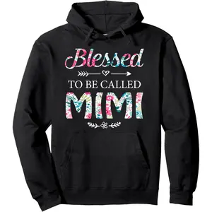 Women's Blessed to be called MIMI Graphic Hoodie -    Blend Black Long Sleeve Pullover Regular Fit | Soft & Breathable Fabric, Durable Print, Everyday Comfort, Machine Washable, floral and heartfelt casual gift wear
