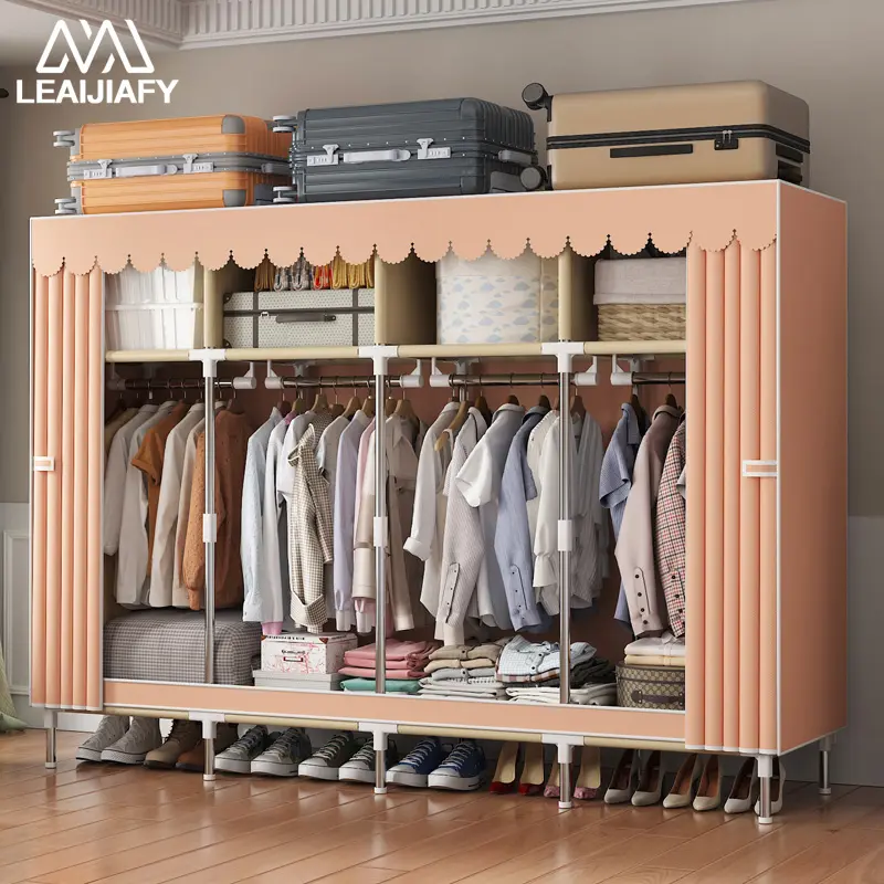 LEAIJIAFY Large Capacity Portable ABS Plastic Wardrobe Storage Cabinet - Modern Clothes Closet with 4 Hanging Rods, 4 Compartments, Foldable Sections, Rental Space Fit for Bedrooms & Dorms