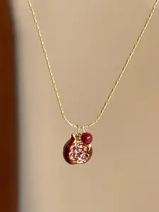 Vintage Artificial Zircon Decor Pomegranate Design Exquisite Trendy Pendant Necklace for Women for Gift, Clavicle Matching Necklace, Fashion All-match Accessory, Charm Necklace
