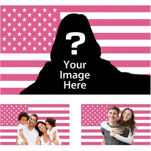 A custom pink American flag personalized banner. Design your own image. Suitable for decorating clubs, concerts, bars, university dormitories, living rooms, bedrooms. A gift for your boyfriend, a gift for a girl, a creative gift. Romantic style.
